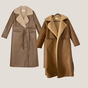 OAK + FORT Vegan Leather Sherpa Trench Coat